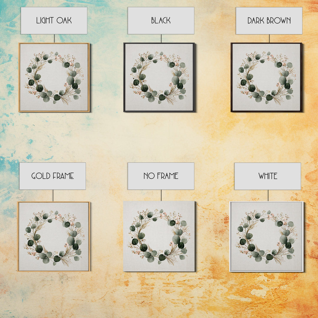 Eucalyptus Wreath Botanical Wall Art, Minimalist Canvas Print, Sage Green Floral Decor, Farmhouse Entryway Housewarming Gift