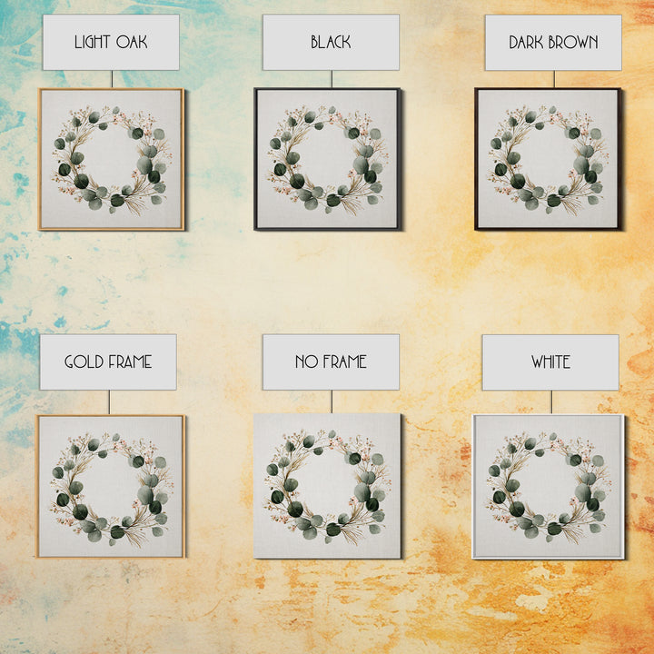 Eucalyptus Wreath Botanical Wall Art, Minimalist Canvas Print, Sage Green Floral Decor, Farmhouse Entryway Housewarming Gift