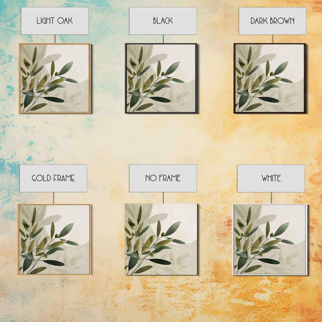 Olive Branch Botanical Wall Art, Sage Green Neutral Canvas Print, Minimalist Nature Decor, Japandi Living Room Wall Decor
