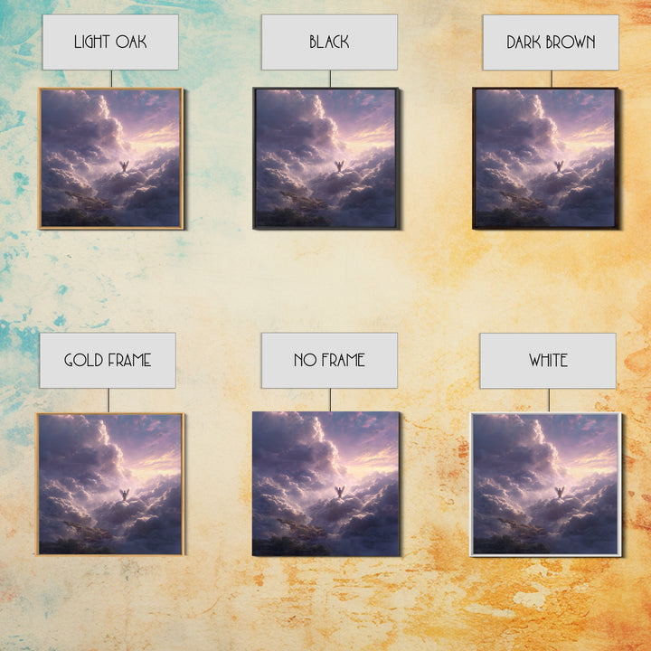 Radiant Angel Above Pastel Clouds Wall Art, Celestial Fantasy Canvas Print, Spiritual Decor, Ethereal Nursery Wall Art, Gift For Her