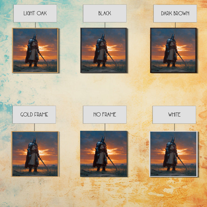 Medieval Knight At Sunset Framed Canvas Print, Crusader Wall Art, Fantasy Warrior Decor, Masculine Office Art, Gift For Him