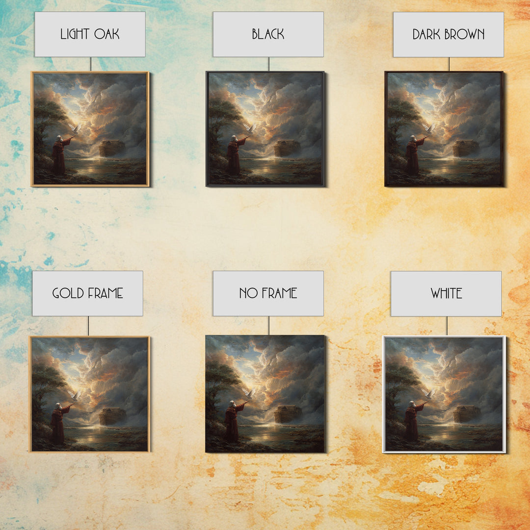 Noah Releasing Dove Before Storm Canvas Print, Biblical Wall Art, Christian Artwork, Dramatic Landscape Decor, Faith Gift