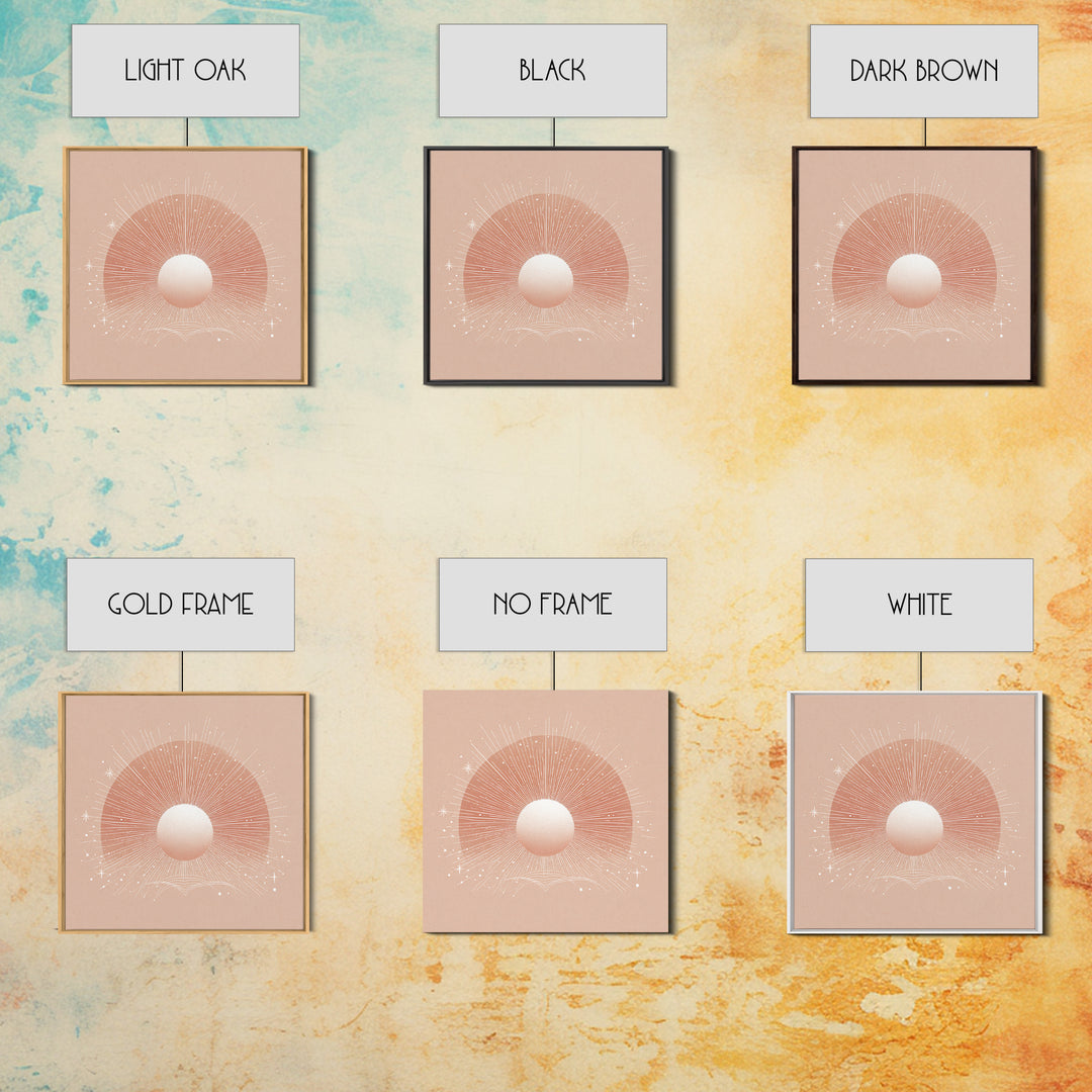 Radiant Peach Sun Wall Art, Celestial Canvas Print, Boho Sun And Moon Decor, Minimalist Nursery Or Bedroom Wall Decor Art Print