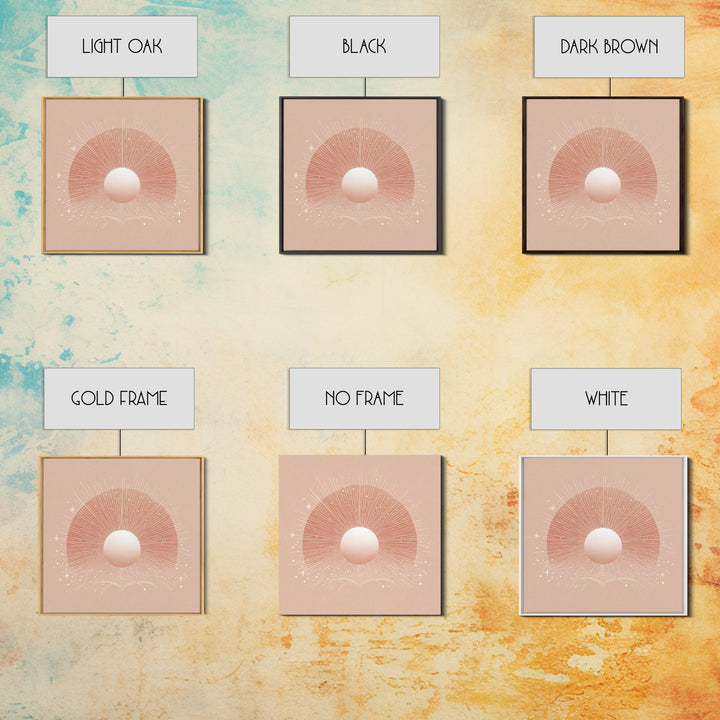 Radiant Peach Sun Wall Art, Celestial Canvas Print, Boho Sun And Moon Decor, Minimalist Nursery Or Bedroom Wall Decor Art Print