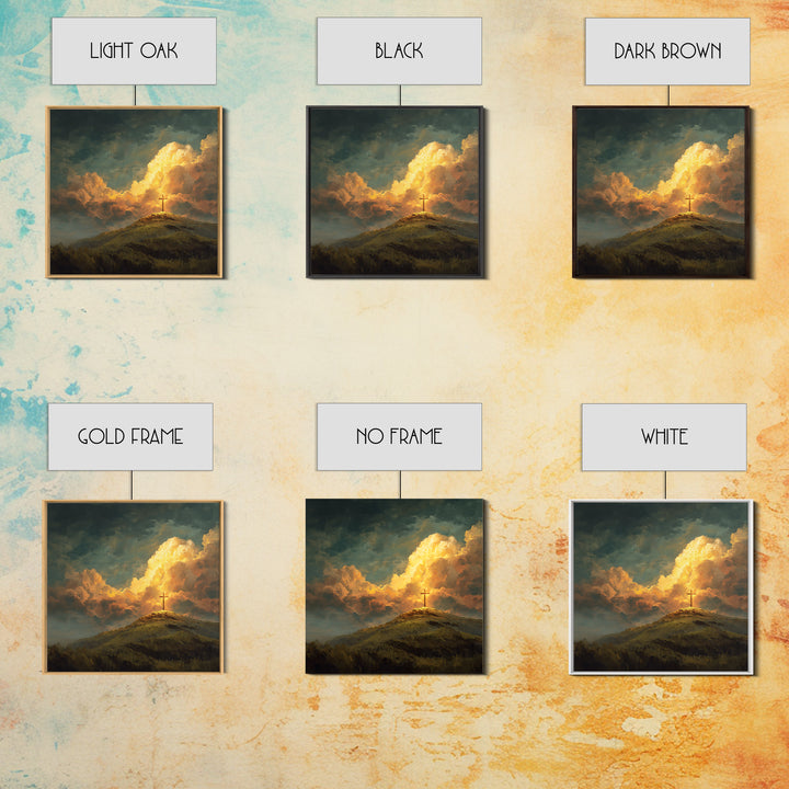 Glowing Cross On Hilltop Wall Art, Christian Landscape Canvas Print, Inspirational Clouds, Religious Home Decor Gift For Her