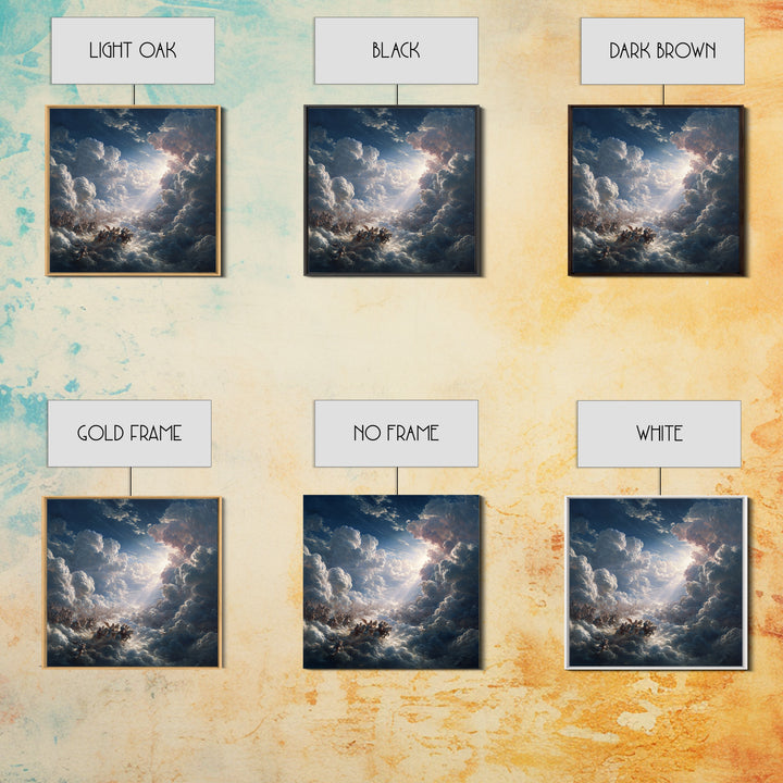 Angelic Battle In Storm Clouds Framed Canvas Print, Baroque Wall Art, Celestial Fantasy Art, Dramatic Spiritual Decor Print
