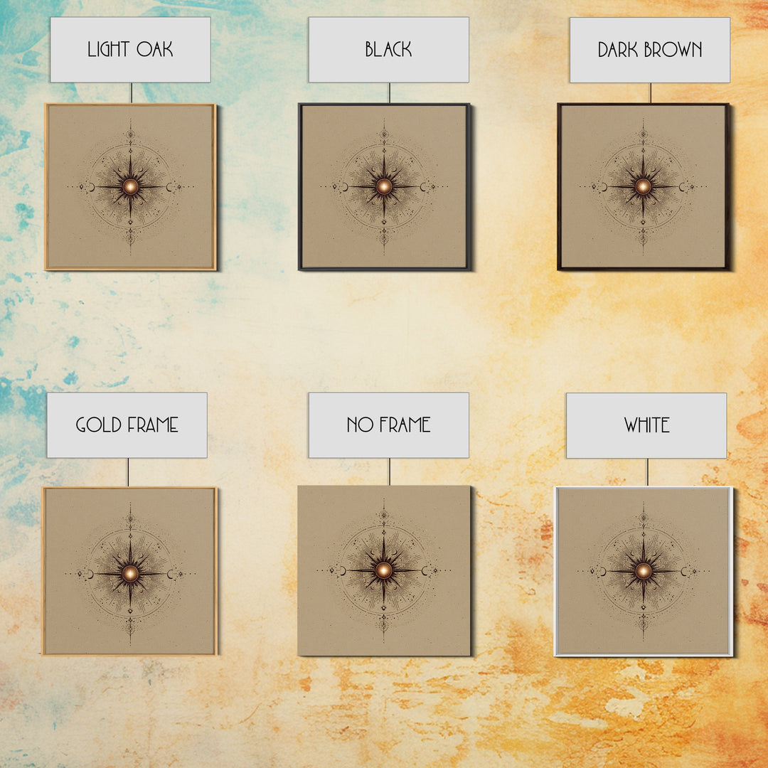 Celestial Sun And Moon Compass Wall Art, Mystical Zodiac Canvas Print, Boho Spiritual Decor For Meditation Room And Home Office