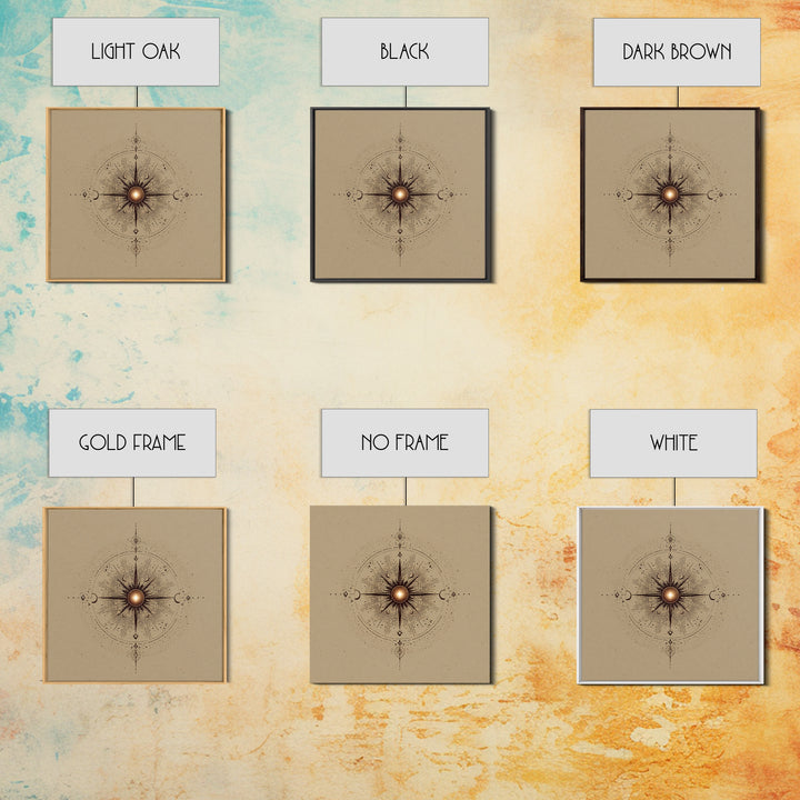 Celestial Sun And Moon Compass Wall Art, Mystical Zodiac Canvas Print, Boho Spiritual Decor For Meditation Room And Home Office