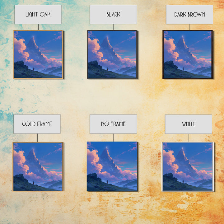 Glowing Fantasy Mountain Canvas Print, Epic Landscape Wall Art, Blue Sky Adventure Decor, Dreamy Nature Art, Gift For Him