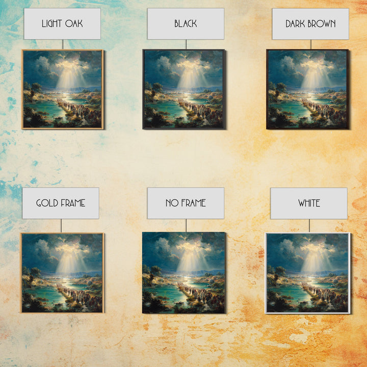 Biblical River Crossing Canvas Print, Radiant Sunbeams Over Sacred Landscape, Christian Wall Art, Religious Home Decor, Prayer Room Decor