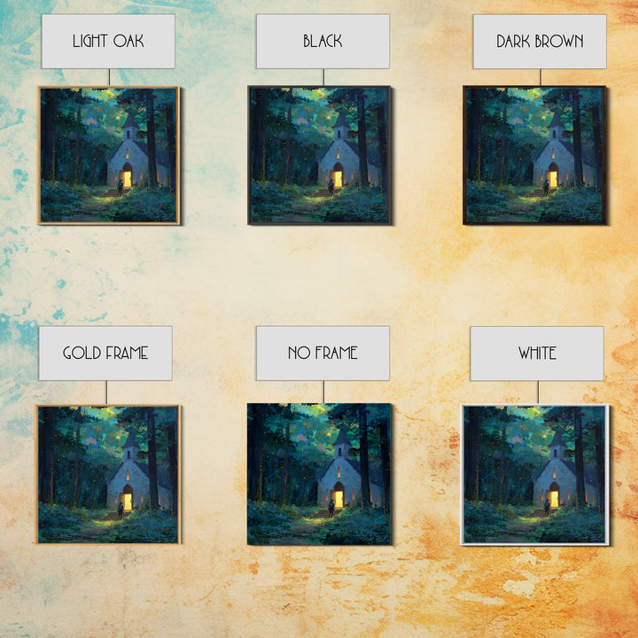 Glowing Chapel In Enchanted Forest Wall Art, Whimsical Christian Canvas Print, Fairy Tale Decor, Kids Room Art, Nursery Decor