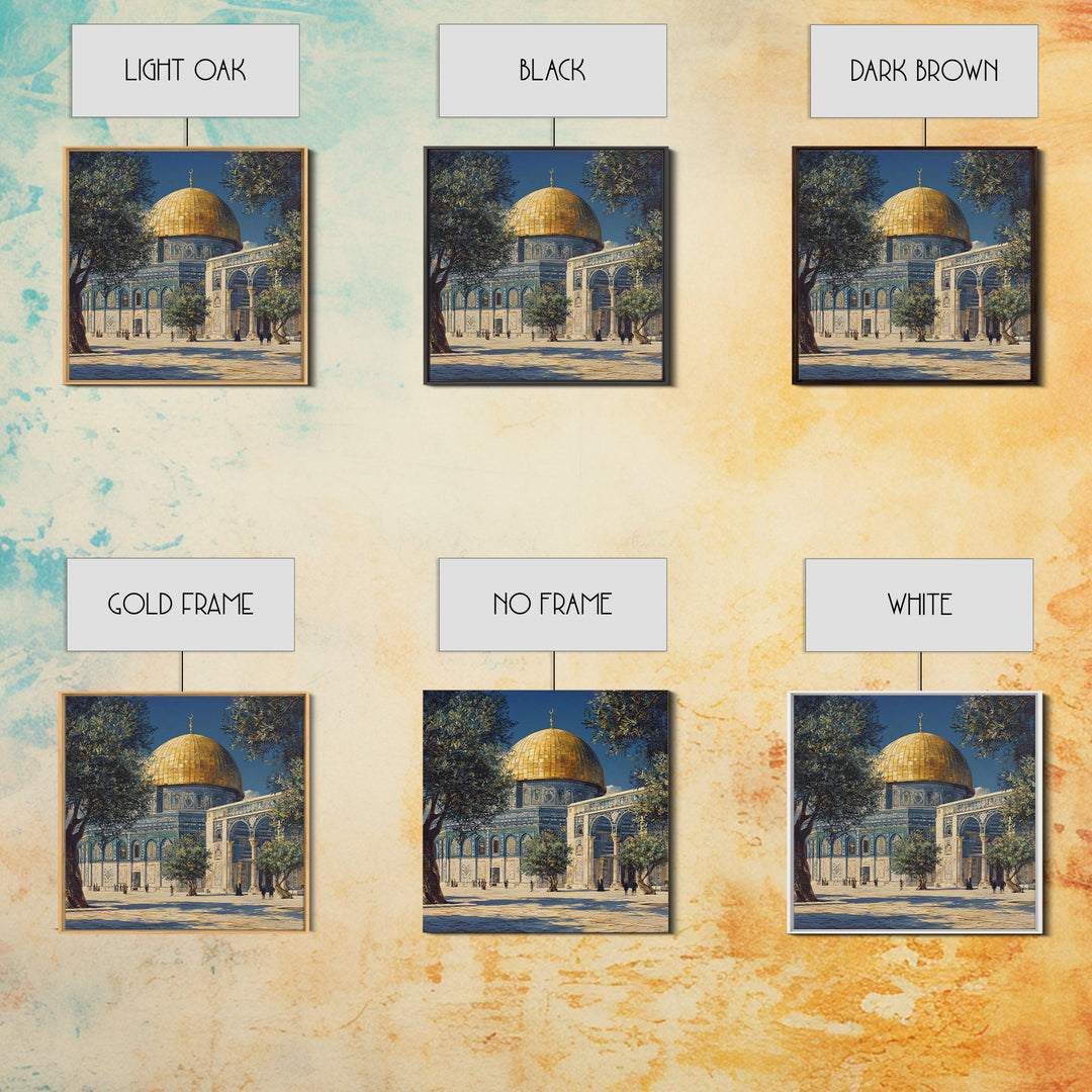 Golden Dome Jerusalem Courtyard Wall Art, Islamic Architecture Canvas Print, Mosque Decor, Middle Eastern Travel Poster Print