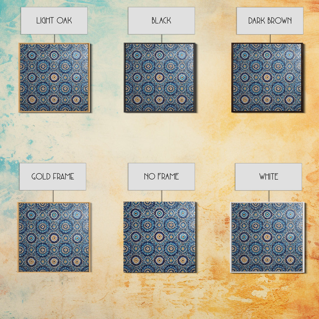 Blue Moroccan Zellige Tile Pattern Wall Art, Geometric Wall Decor, Islamic Home Decor, Mediterranean Canvas Print For Entryway