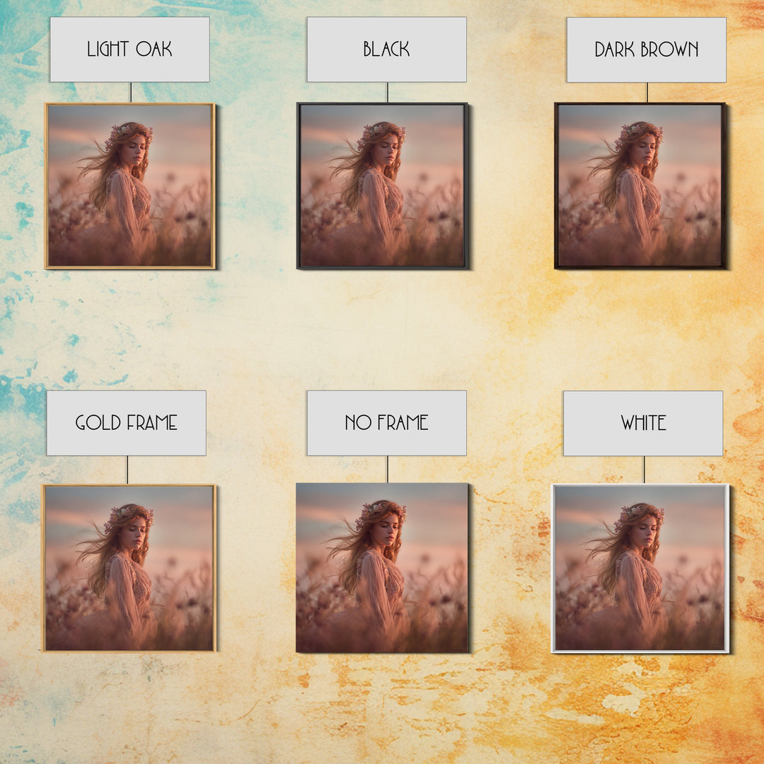Ethereal Woman In Wildflower Meadow Canvas Print, Romantic Feminine Wall Art, Soft Pastel Bedroom Decor Living Room Gift For Her