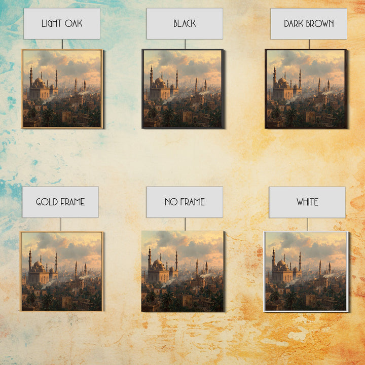 Cairo Mosque Skyline At Golden Hour Canvas Print, Islamic Wall Art, Middle Eastern Decor, Spiritual Cityscape Poster, Travel Art