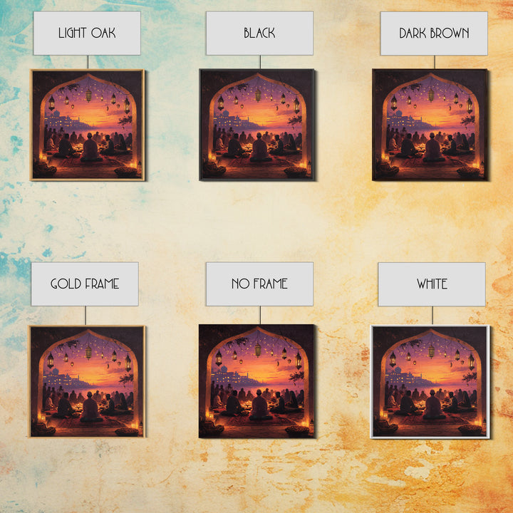 Ramadan Sunset Gathering Wall Art, Lantern Iftar Dinner Scene, Islamic Home Decor, Warm Spiritual Canvas Print Gift For Prayer Room