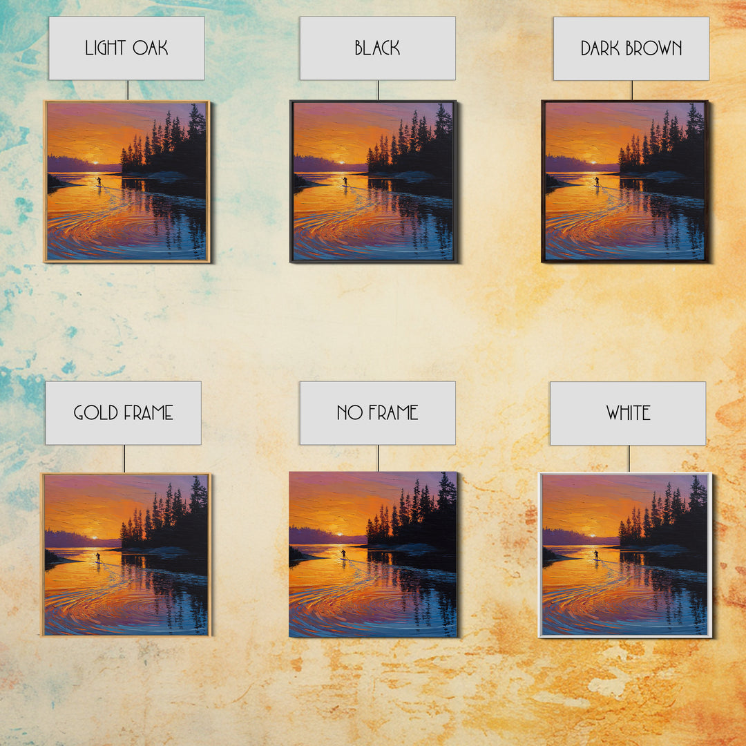 Sunset Paddleboard Pine Lake Wall Art, Orange Blue Seascape Canvas Print, Nature Decor, Living Room Decor, Gift For Him Or Her