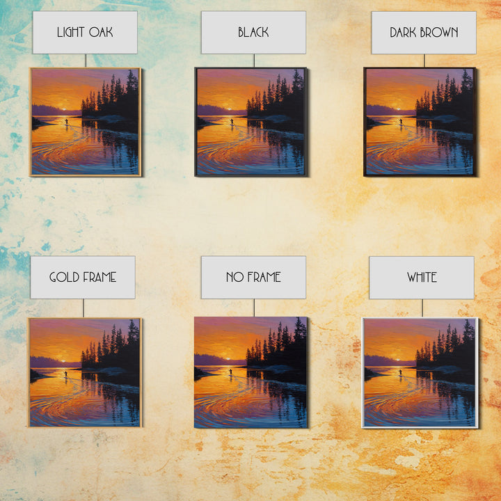 Sunset Paddleboard Pine Lake Wall Art, Orange Blue Seascape Canvas Print, Nature Decor, Living Room Decor, Gift For Him Or Her