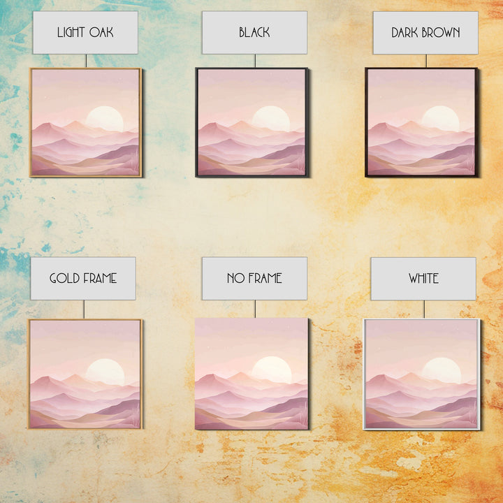 Minimalist Pink Moon Over Desert Mountains Wall Art, Celestial Landscape Print, Boho Bedroom Decor, Calming Nursery Art Gift