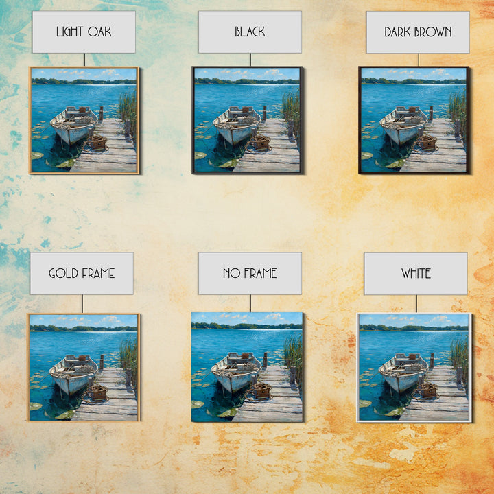 Serene Rowboat Lake Landscape Wall Art For Beach House Decor, Coastal Seascape Canvas Print, Nautical Living Room Artwork