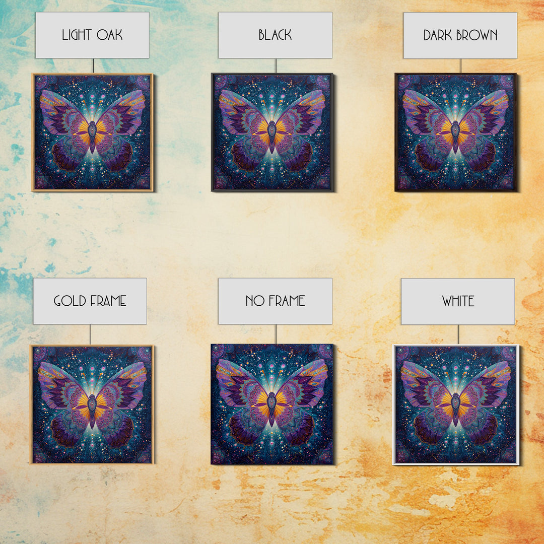 Mystical Butterfly In Cosmic Night Sky Wall Art, Colorful Boho Canvas Print, Spiritual Celestial Home Decor