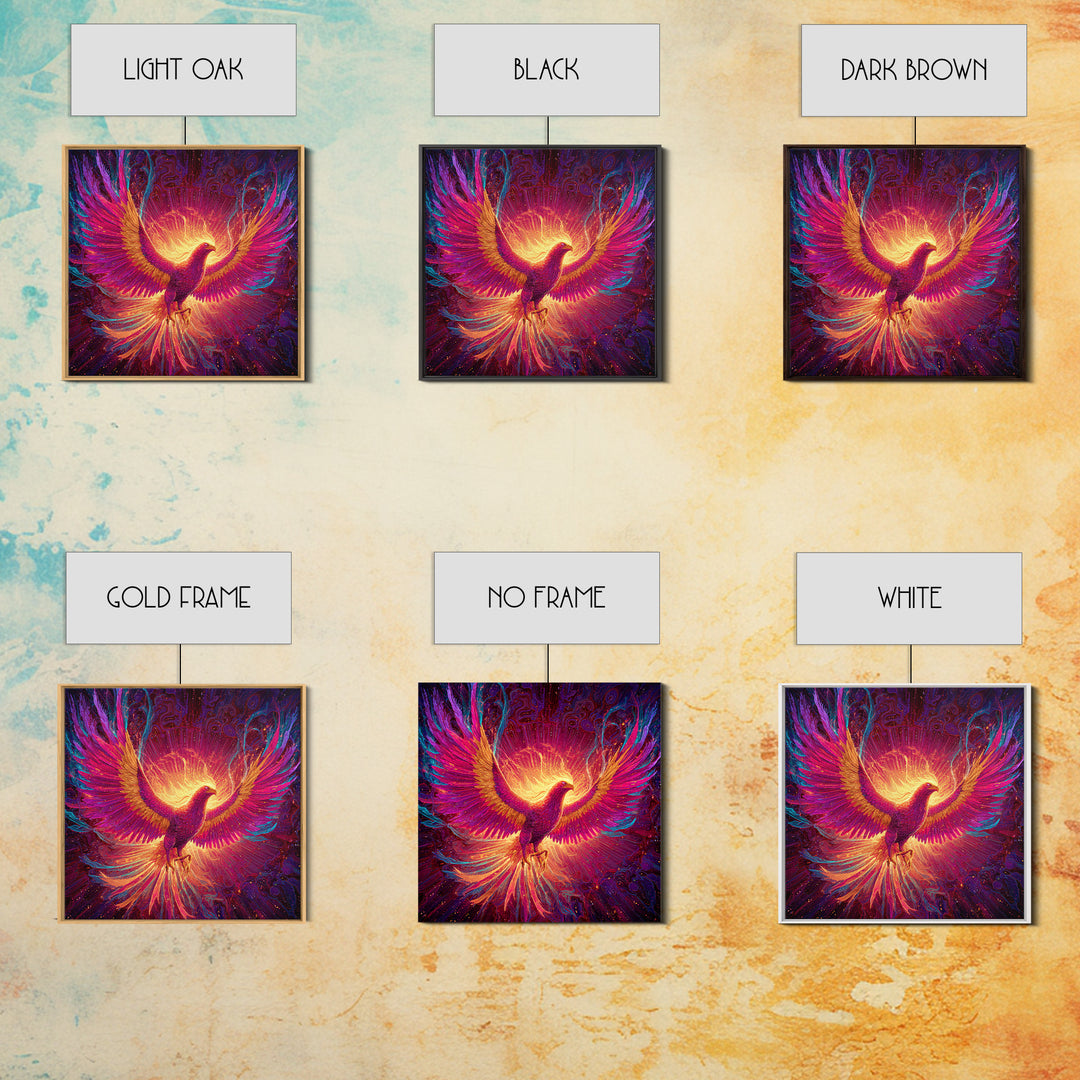 Radiant Phoenix With Fiery Wings Canvas Print, Mythical Bird Fantasy Wall Art, Vibrant Celestial Home Decor Gift For Living Room