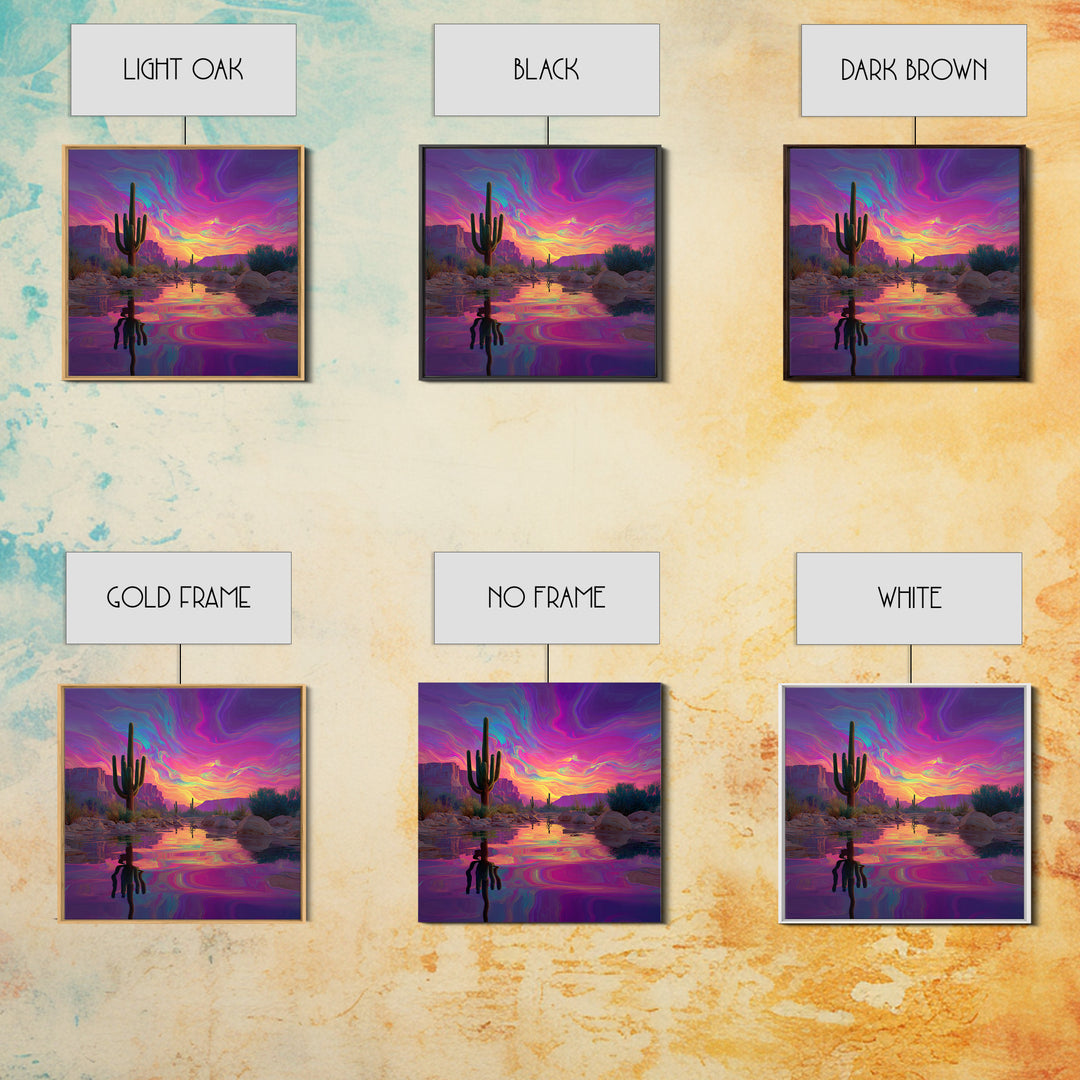 Neon Desert Cactus Sunset Wall Art Canvas Print Colorful Southwestern Landscape Art Modern Home Decor