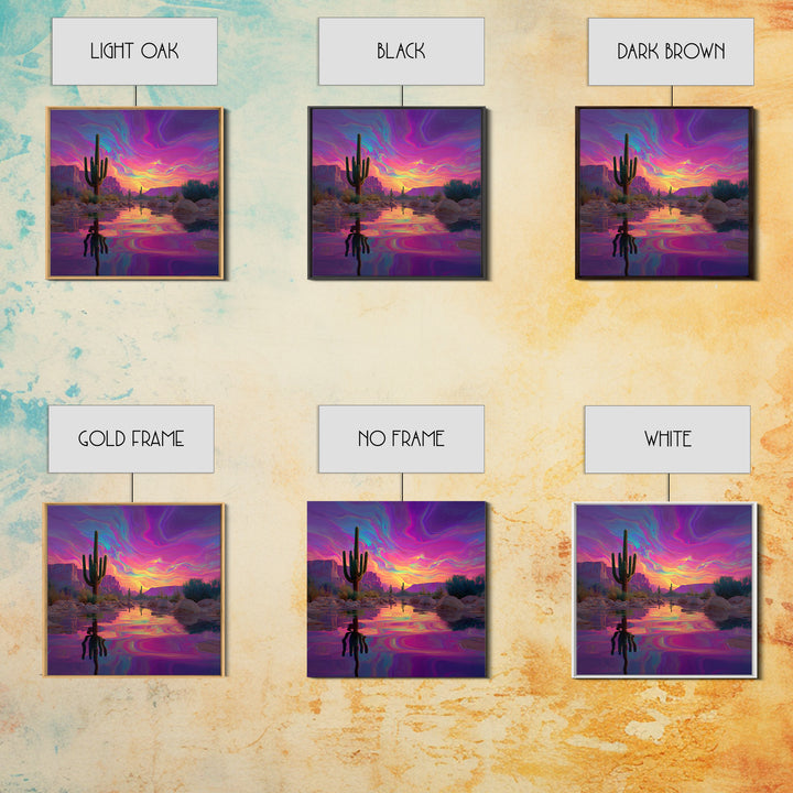 Neon Desert Cactus Sunset Wall Art Canvas Print Colorful Southwestern Landscape Art Modern Home Decor