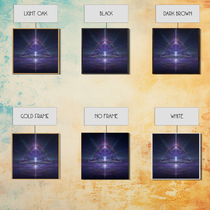 Cosmic Pyramid Portal Celestial Wall Art, Mystical Purple Galaxy Framed Canvas Print For Spiritual Meditation Decor