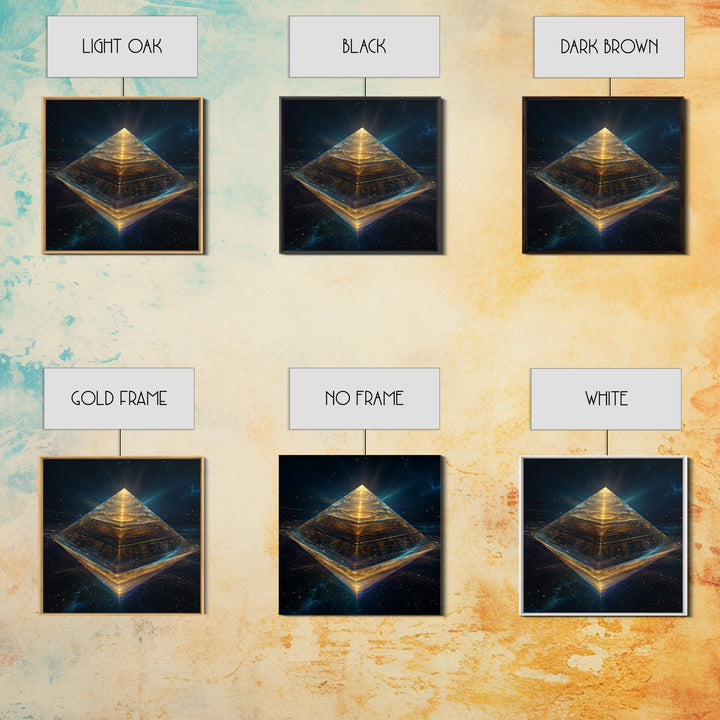 Golden Futuristic Pyramid In Galaxy Surreal Space Wall Art, Cosmic Sci Fi Home Decor, Modern Canvas Print