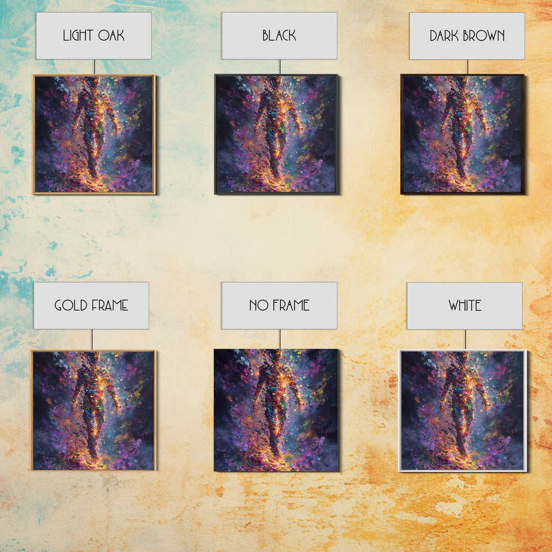 Cosmic Figure Explosion Wall Art, Colorful Abstract Galaxy Human Silhouette, Modern Surreal Canvas Print For Living Room