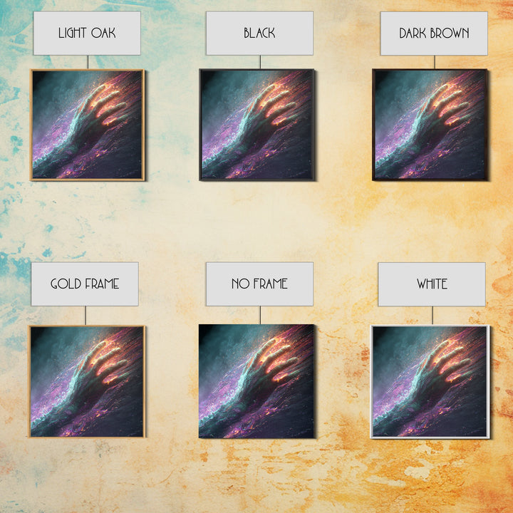 Abstract Cosmic Hand Reaching Wall Art, Surreal Galaxy Canvas Print, Modern Statement Artwork For Living Room Or Office