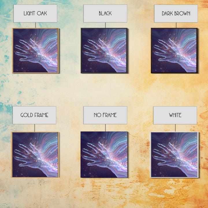 Iridescent Hand With Sparkles Surreal Wall Art, Futuristic Abstract Canvas Print For Modern Office Decor And Gamer Room
