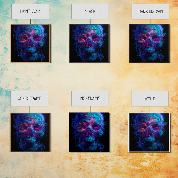 Neon Cosmic Skull Wall Art, Psychedelic Galaxy Bones Canvas Print, Dark Surreal Abstract Art For Gaming Room Or Modern Home Decor