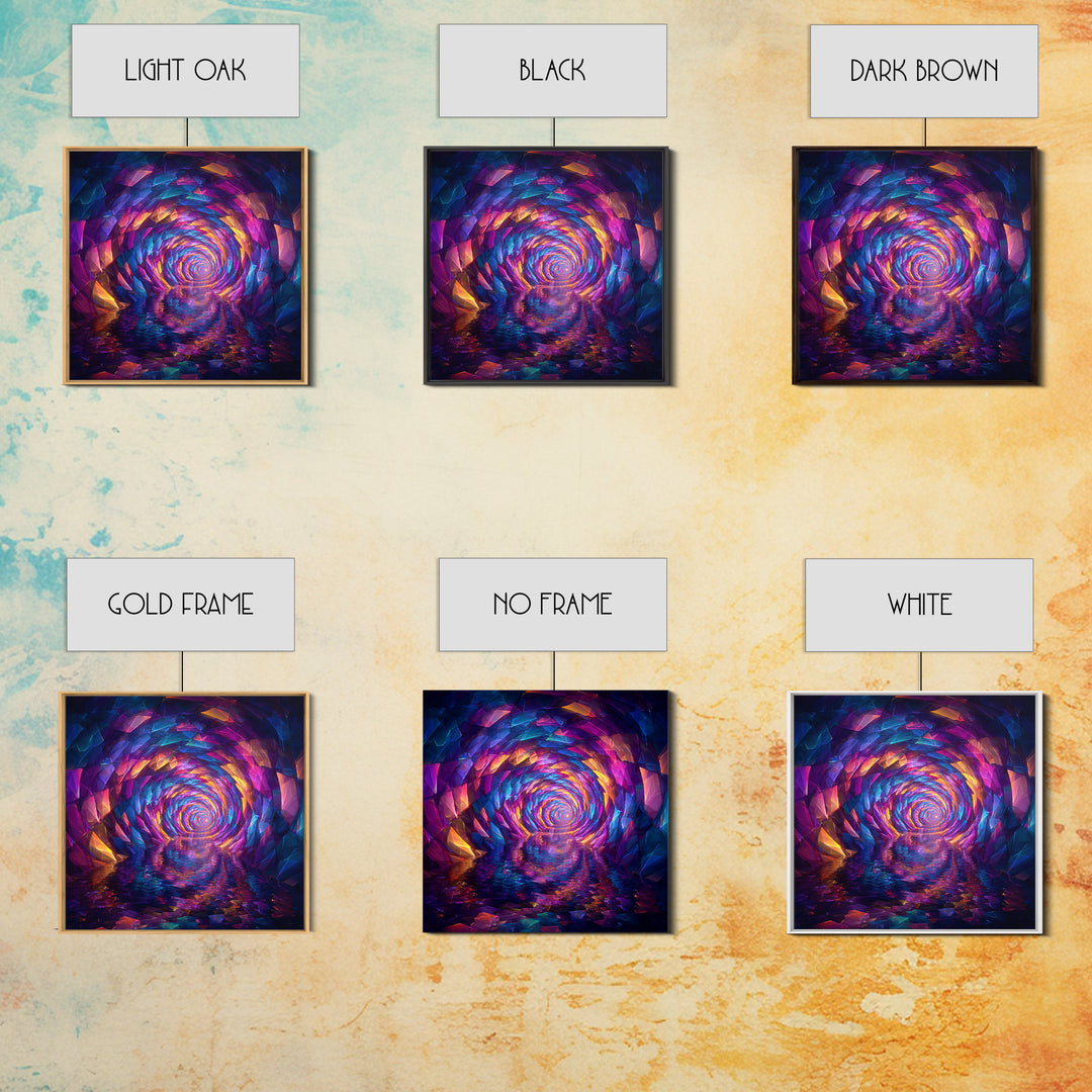 Colorful Crystal Tunnel Abstract Wall Art, Trippy Psychedelic Rainbow Print, Trendy Living Room Decor Large Canvas Print