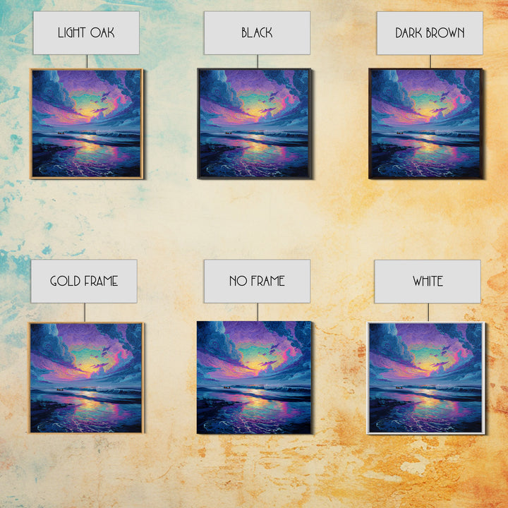 Psychedelic Ocean Sunset Waves Colorful Wall Art Print, Abstract Seascape Painting, Modern Coastal Home Decor Wall Art