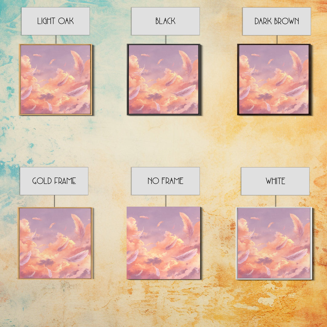 Pink Feather Sky Canvas Print, Dreamy Cloud Wall Decor, Celestial Nursery Art, Soft Pastel Bedroom Decor Gift For Her Art Print