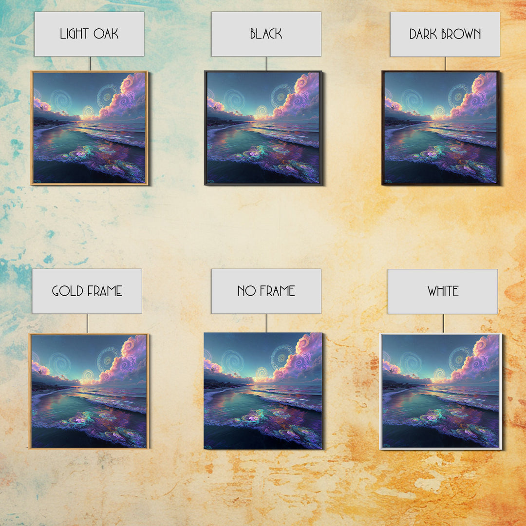 Surreal Neon Ocean Sunset Canvas Print, Retro Coastal Wall Art, Beach House Decor, Modern Seascape Wall Art For Living Room