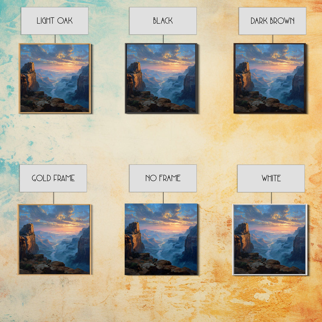 Epic Sunset Canyon Landscape Wall Art, Western Desert Painting Print, Rustic Southwest Home Decor Large Living Room Art