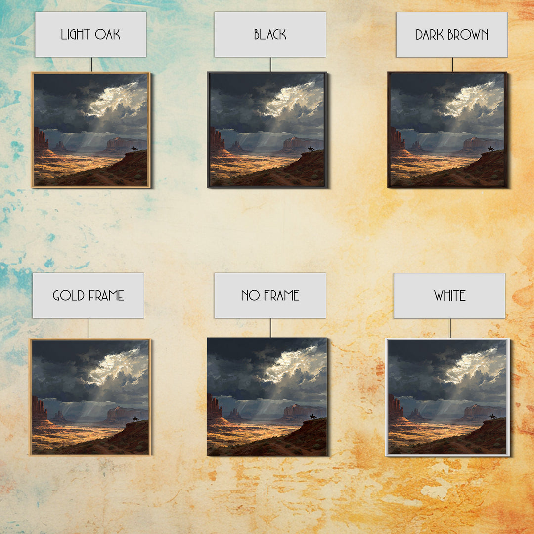 Cowboy In Desert Canyon Landscape Painting Wall Art, Western Sunset Print, Modern Southwest Home Decor For Living Room