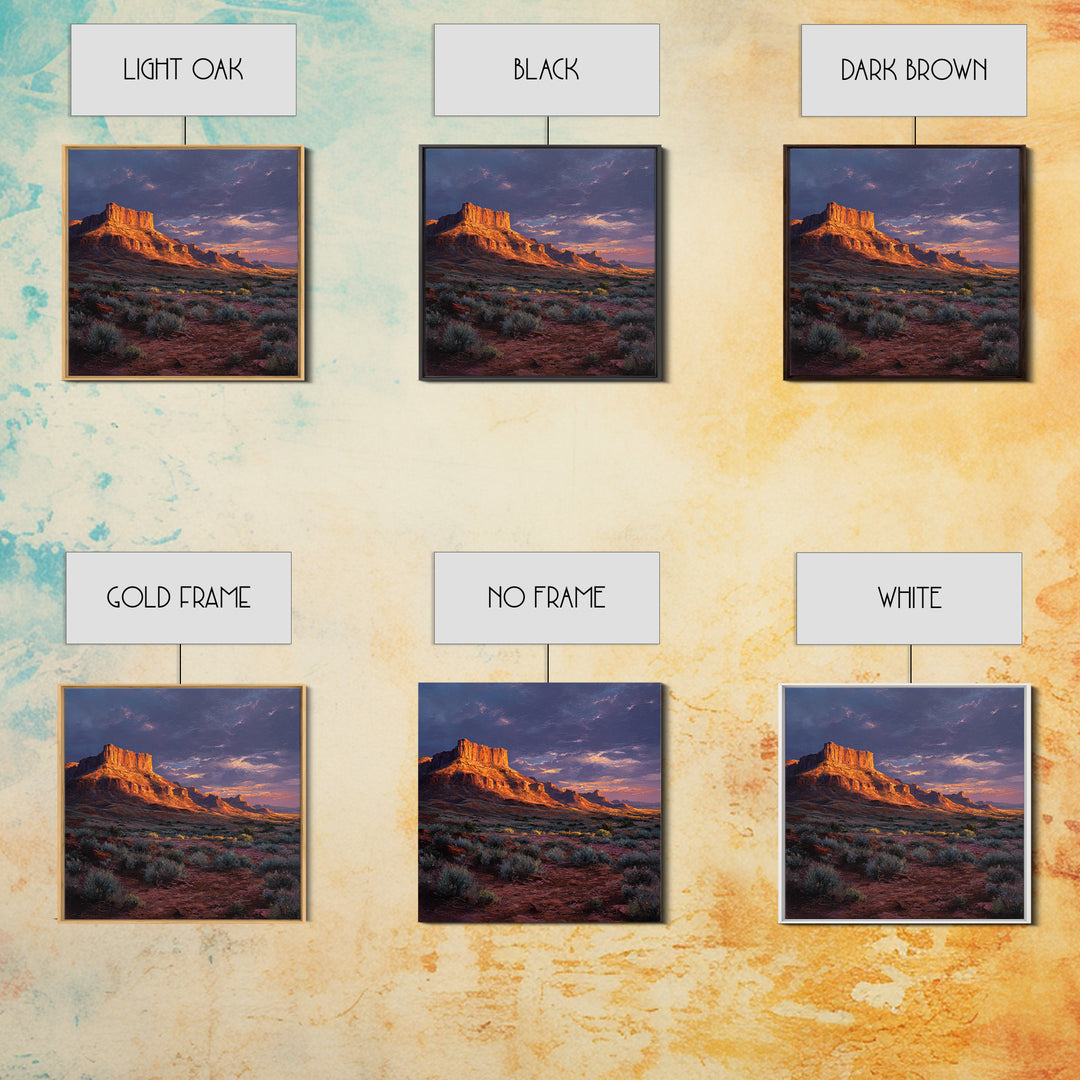 Desert Butte At Sunset Wall Art, Dramatic Western Landscape Canvas Print, Southwest Home Decor For Living Room Or Office