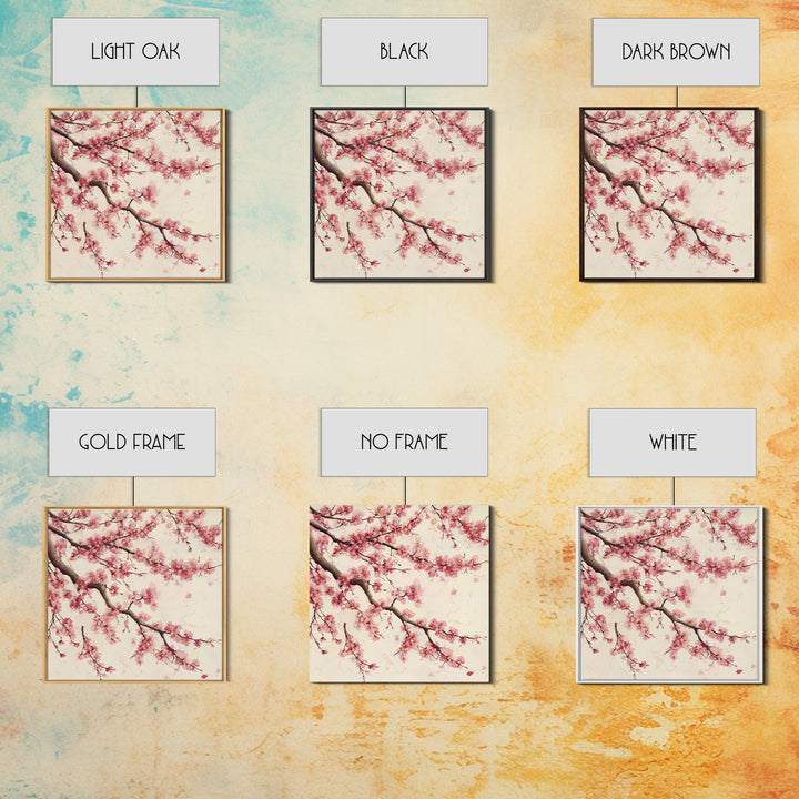 Pink Cherry Blossom Wall Art, Japanese Floral Branch Print, Botanical Spring Decor, Feminine Bedroom Canvas Gift For Her