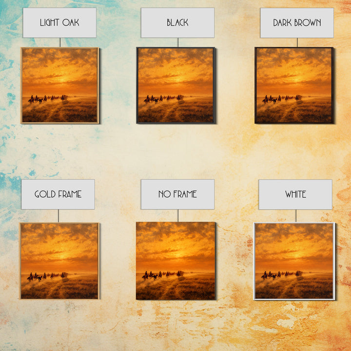 Western Cowboy Cattle Drive At Sunset Wall Art, Desert Landscape Print, Rustic Home Decor, Living Room Wall Art Canvas Print