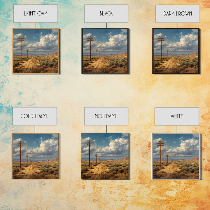 Desert Telephone Poles Landscape Wall Art Print, Rustic Country Road Western Decor, Neutral Landscape Canvas Print For Living Room