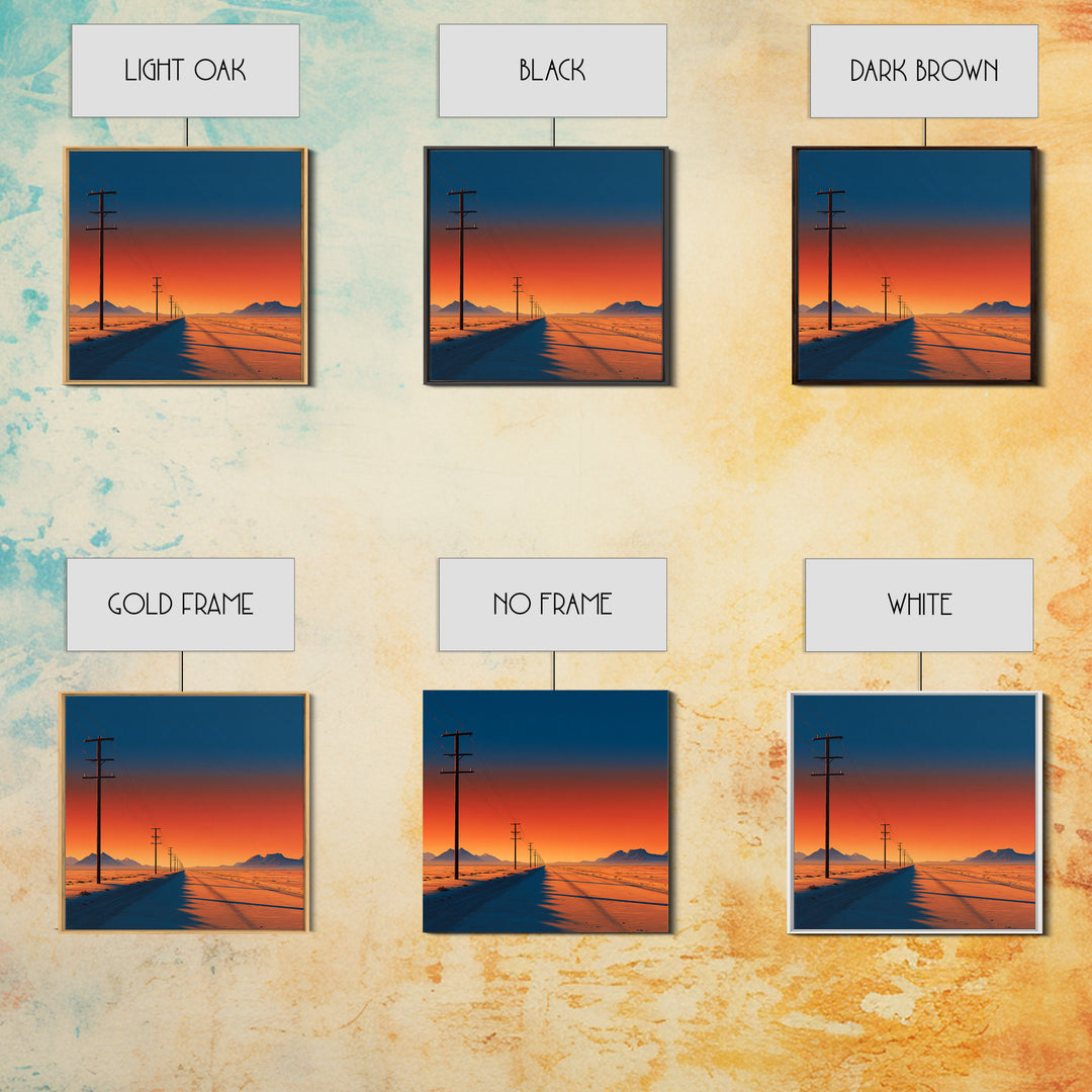 Minimal Desert Highway At Sunrise Wall Art, Colorful Modern Landscape Canvas Print, Southwestern Home Decor Office Art
