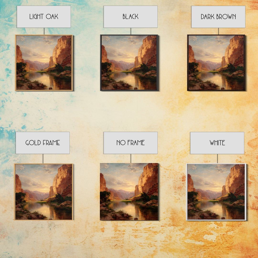Golden Canyon River At Sunset Landscape Wall Art, Southwest Nature Home Decor, Large Scenic Canvas Print For Living Room