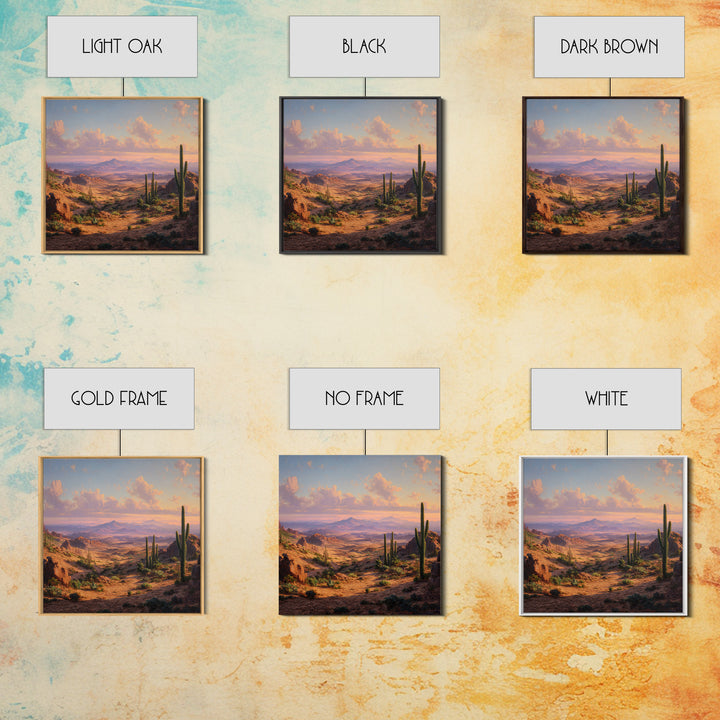 Desert Cactus Panorama Landscape Wall Art, Southwestern Sunset Print, Modern Desert Decor For Living Room Wall Art