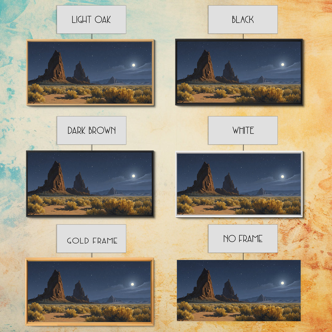 Moonlit Desert Landscape With Majestic Rock Formations And Starry Sky Original Oil Painting Wall Art Canvas Print