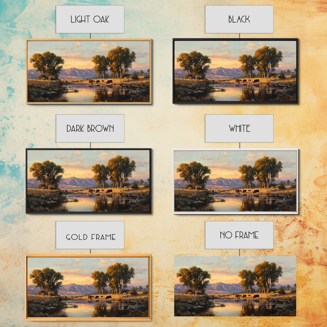 Warm Sunset Over Mountains Large Landscape Wall Art Framed Canvas Print Rustic Nature Home Decor