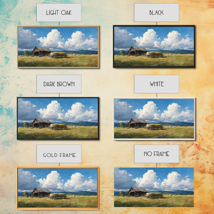 Rustic Barn Landscape Oil Painting Large Wall Art For Farmhouse Decor And Living Room Canvas Print